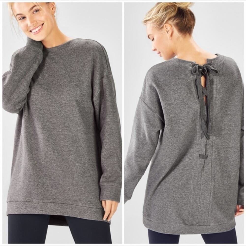 Fabletics Nina Gray Long Sleeve Lace Up Back Pullover Sweatshirt Sweater Size M